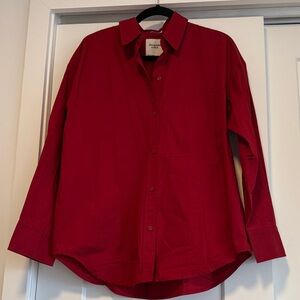 Abercrombie & Fitch Women's Oversized Red Casual Button Down Shirt